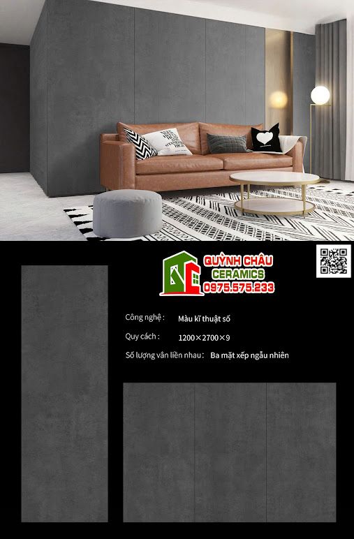 Đá nung kết khổ lớn 120x270cm mờ xám đậm vân xi măng Đá nung kết khổ lớn 120x270cm mờ xám đậm vân xi măng