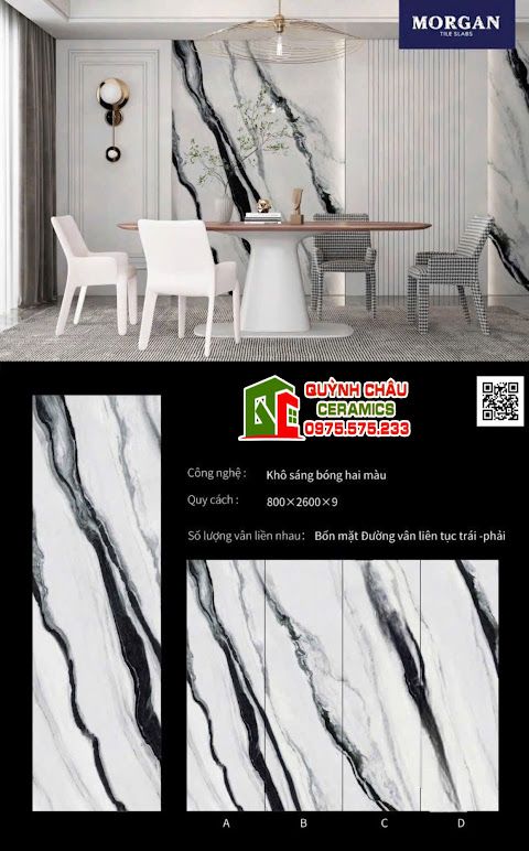 Đá nung kết khổ lớn 80x260cm bóng kiếng trắng vân đen Đá nung kết khổ lớn 80x260cm bóng kiếng trắng vân đen