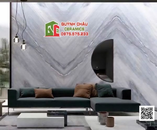 Gạch 120x240 vân đối xứng trang trí phòng khách