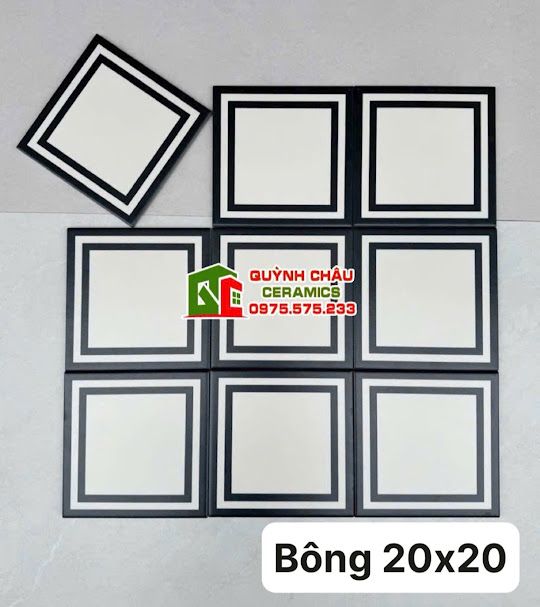 Gạch 20x20 hình vuông trắng viền đen