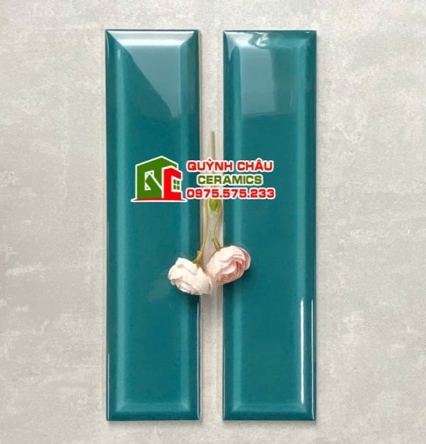 Gạch 6.8x28 xanh ngọc đậm men bóng vát cạnh Gạch 6.8x28 xanh ngọc đậm men bóng vát cạnh