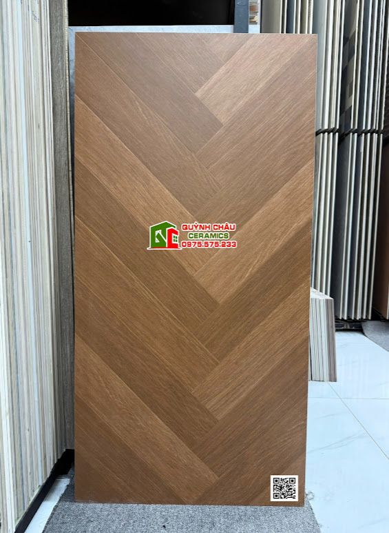 Gạch 60x120 lát nền giả gỗ màu nâu họa tiết vân xương cá