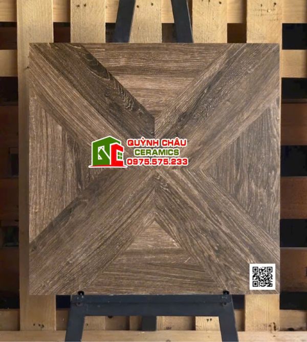 Gạch 60x60 vân gỗ ghép 3D màu óc chó      Gạch 60x60 vân gỗ ghép 3D màu óc chó
