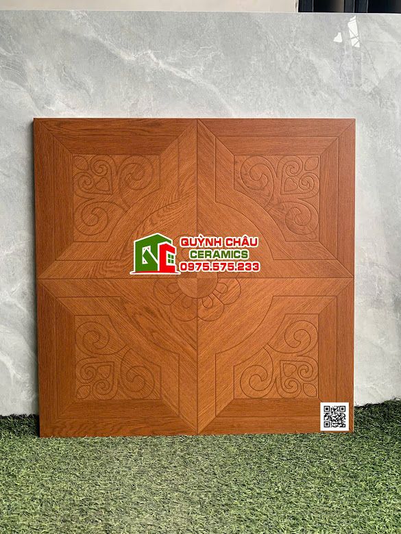 Gạch 60x60 vân gỗ nâu đỏ hoạ tiết chạm khắc hoa văn            Gạch 60x60 vân gỗ nâu đỏ hoạ tiết chạm khắc hoa văn