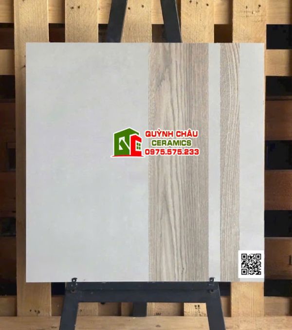 Gạch 60x60 màu xám xi măng mix vân gỗ nâu    Gạch 60x60 màu xám xi măng mix vân gỗ nâu