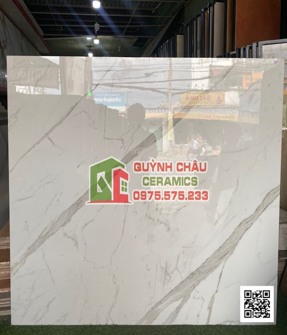 Gạch ấn độ 120x120 màu trắng vân đá xám đậm bề mặt bóng