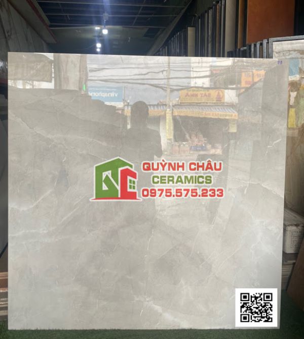 Gạch ấn độ 120x120 màu xám nhạt vân mây Crom grey bề mặt bóng