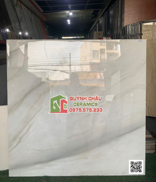 Gạch ấn độ 120x120 trắng vân carat vệt xám sang trọng