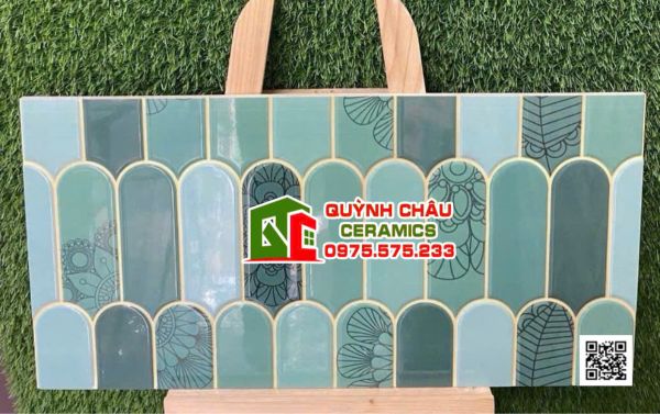 Gạch ấn độ 30x60 trang trí mix màu xanh lá men bóng  Gạch ấn độ 30x60 trang trí mix màu xanh lá men bóng