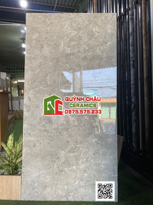 Gạch ấn độ 60x120 màu xám vân đá nhuyễn Cucatar Bianco bóng kiếng