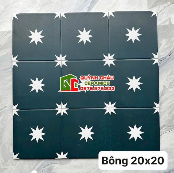 Gạch bông 20x20 nền xanh hoa văn điểm trắng Gạch bông 20x20 nền xanh hoa văn điểm trắng