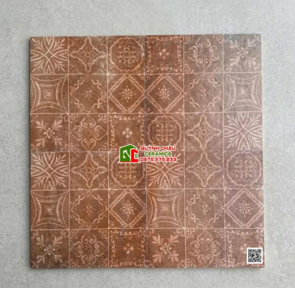 Gạch bông 40x40 họa tiết cổ điển hoa văn màu đỏ nâu