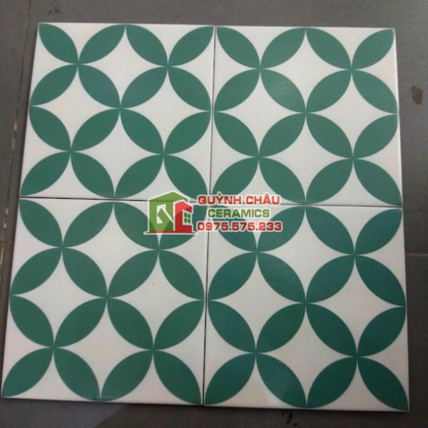  Gạch bông đồng tiền xu màu xanh 20x20 cm