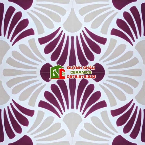Gạch bông hoa văn màu tím 20x20 cm