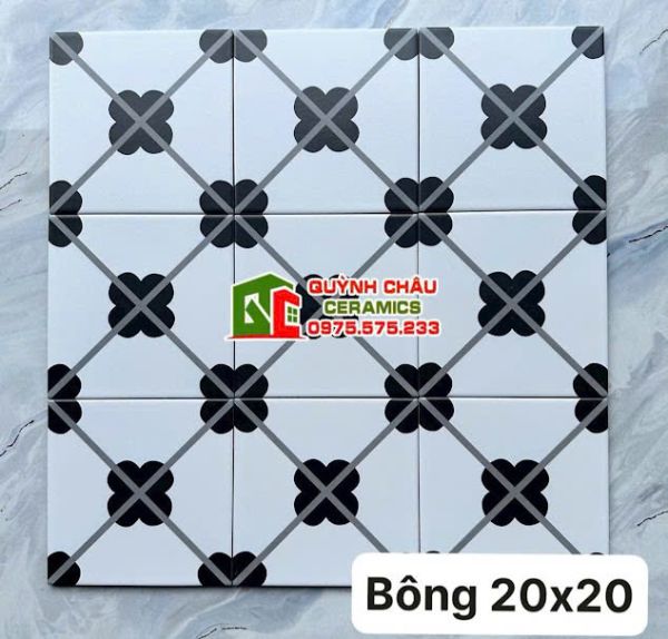 Gạch bông hoa văn trắng đen lát nền 20x20 xương đá Gạch bông hoa văn trắng đen lát nền 20x20 xương đá