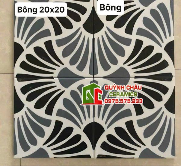 Gạch bông hoa văn vỏ sò xám trắng đen 20x20 cm