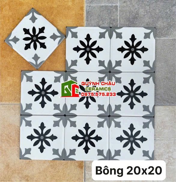 Gạch bông hoa văn xám và đen 20x20 đá mờ Gạch bông hoa văn xám và đen 20x20 đá mờ