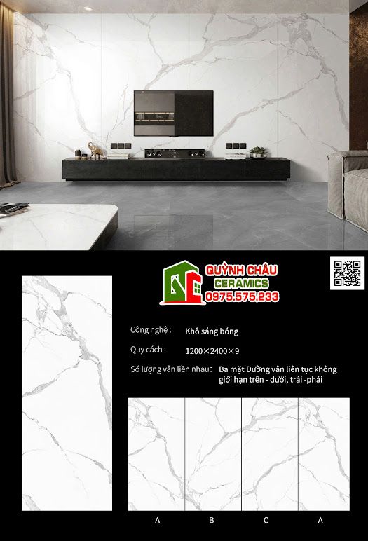 Gạch bóng kiếng 120x240 marble trắng xám đá nung kết