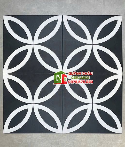 Gạch bông lát nền 20x20 đen trắng cổ xưa
