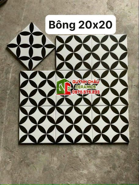 Gạch bông lát nền 20x20 đen trắng kiểu cổ điển