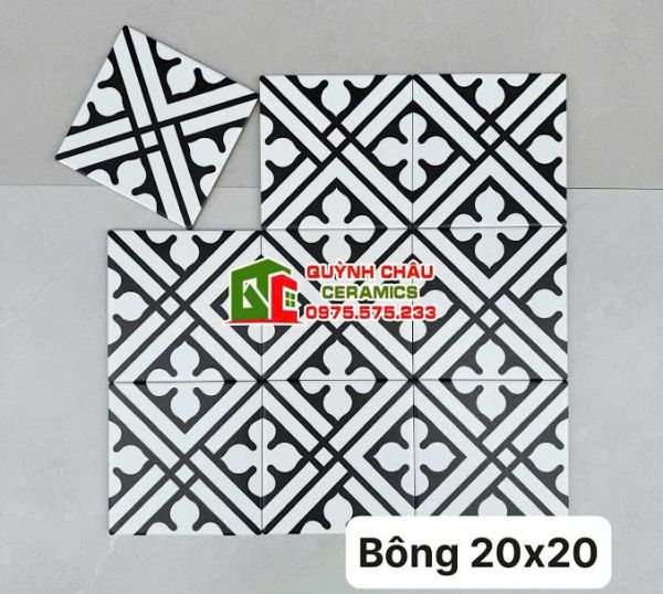Gạch bông lát nền hoa văn đen trắng 20x20 bề mặt mờ Gạch bông lát nền hoa văn đen trắng 20x20 bề mặt mờ