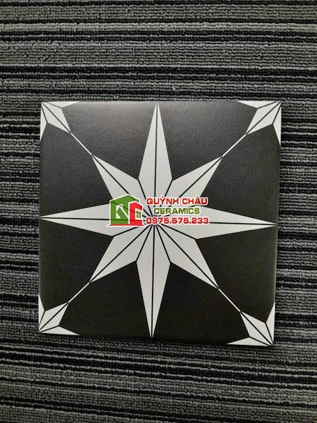 Gạch bông màu đen hoa văn cánh sao trắng 20x20 cm