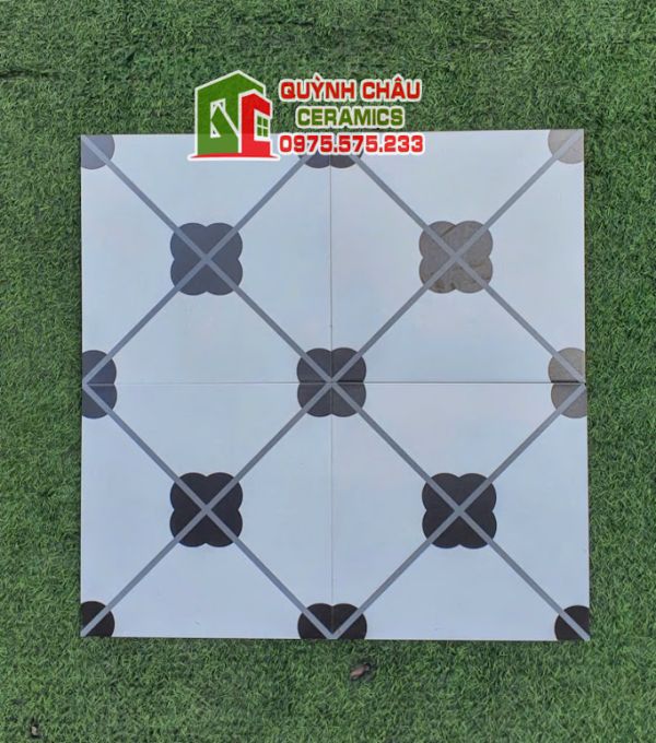 Gạch bông men 30x30 cổ điển hoa mai trắng đen Gạch bông men 30x30 cổ điển hoa mai trắng đen
