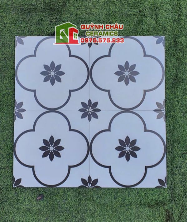 Gạch bông men hoa mai trắng đen 30x30 cm Gạch bông men hoa mai trắng đen 30x30 cm