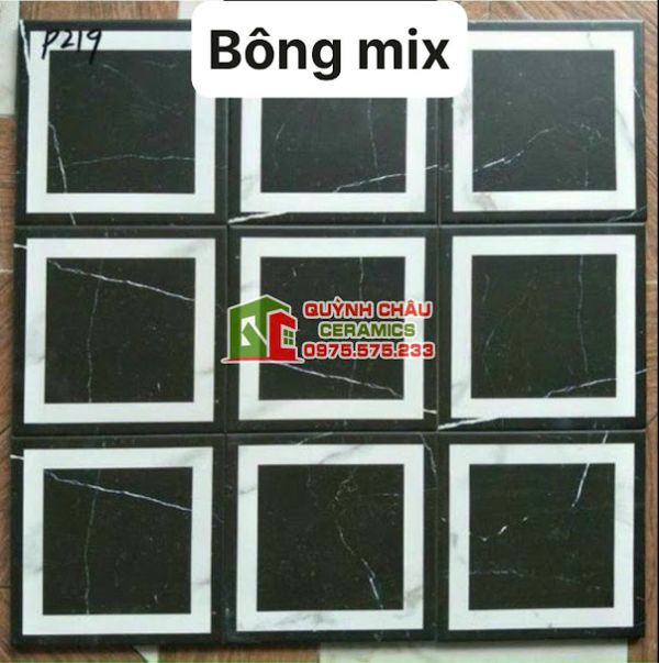Gạch bông nền ô vuông đen viền trắng 20x20 cm Gạch bông nền ô vuông đen viền trắng 20x20 cm