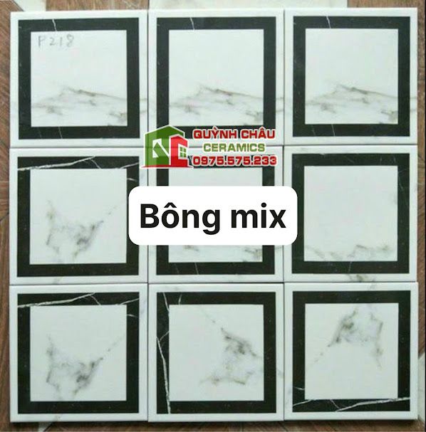 Gạch bông ô vuông trắng xám viền đen 20x20 cm Gạch bông ô vuông trắng xám viền đen 20x20 cm