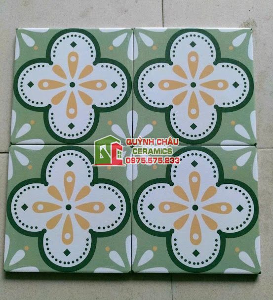 Gạch bông xanh hoa văn nhụy vàng 20x20 cm