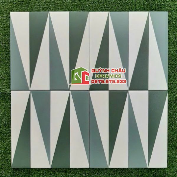  Gạch bông xương đá 20x20 hoa văn xanh 