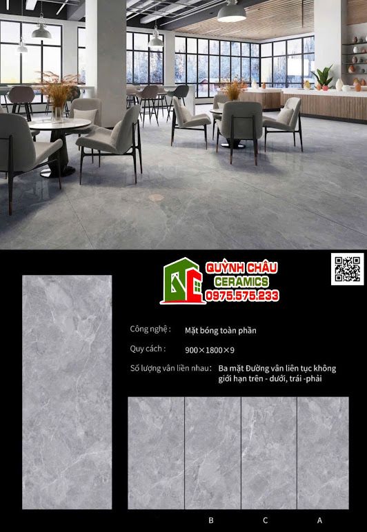 Gạch đá nung kết 90x180 bóng xám vân đá Gạch đá nung kết 90x180 bóng xám vân đá