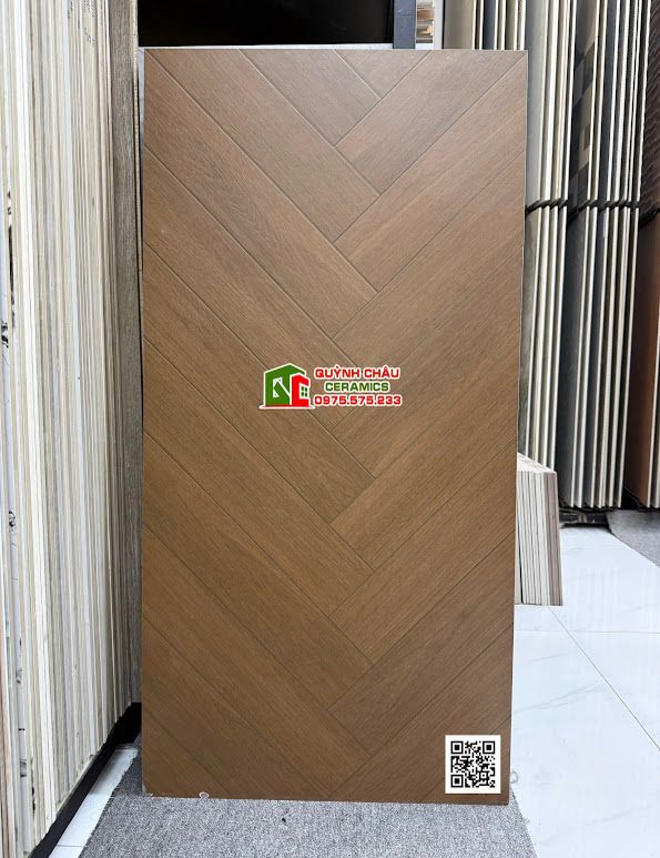Gạch giả gỗ xương cá màu nâu đậm 60x120 trung quốc