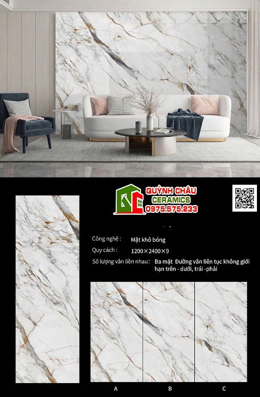 Gạch khổ lớn 120x240 bóng kiếng đá nung kết vân đá vàng xám