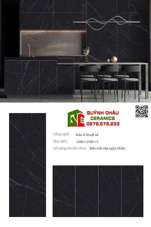 Gạch khổ lớn 120x270 đen mờ vân trắng đá nung kết Gạch khổ lớn 120x270 đen mờ vân trắng đá nung kết