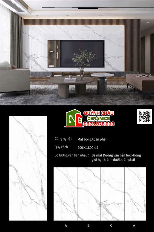 Gạch khổ lớn đá nung kết 90x180 bóng trắng vân mây Gạch khổ lớn đá nung kết 90x180 bóng trắng vân mây