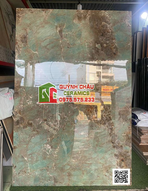Gạch khổ lớn nhập khẩu ấn độ 120x180 vân đá màu xanh ngọc bích họa tiết xám Green Aqua Rus bóng kiếng Gạch khổ lớn nhập khẩu ấn độ 120x180 vân đá màu xanh ngọc bích họa tiết xám Green Aqua Rus bóng kiếng