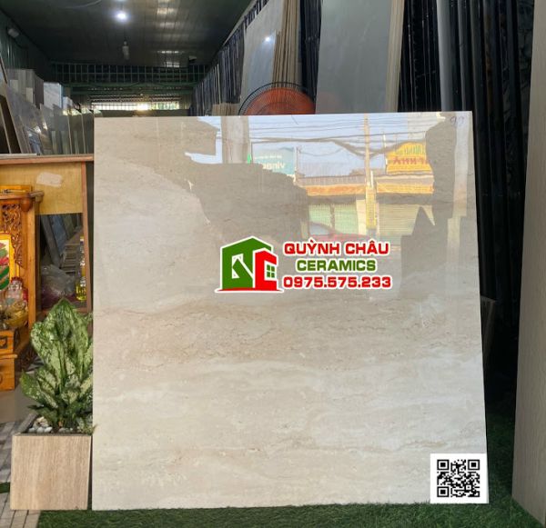 Gạch lát nền 80x80 ấn độ traventine bản to màu kem nhạt bóng kiếng Gạch lát nền 80x80 ấn độ traventine bản to màu kem nhạt bóng kiếng