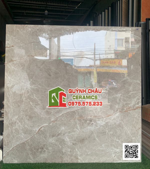 Gạch lát nền ấn độ 120x120 bóng vân đá Hamilton grey màu xám vân rạn trắng 