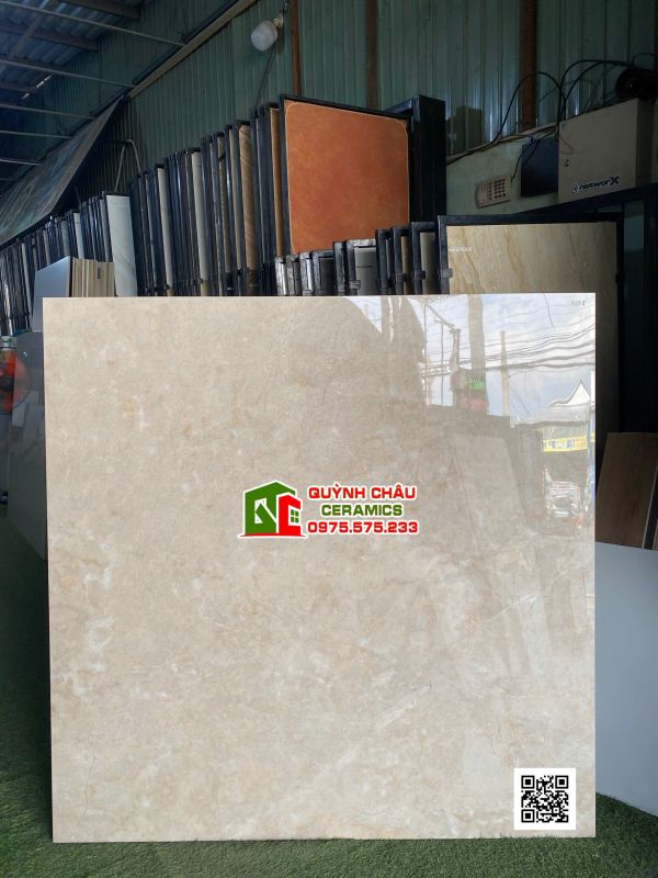 Gạch lát nền ấn độ 120x120cm màu vàng kem nhạt bóng kiếng