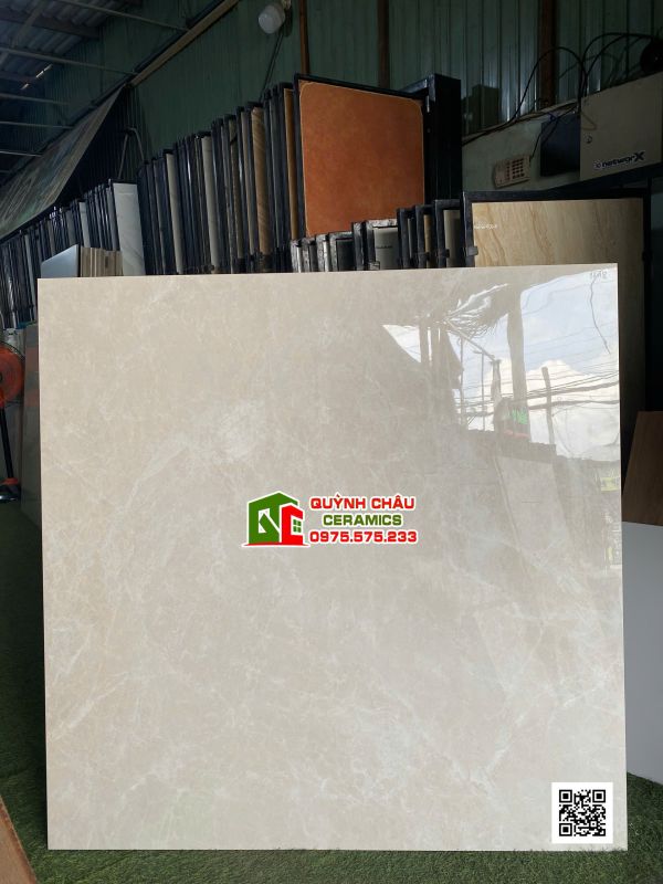 Gạch lát phòng khách 120x120cm bóng kiếng vân đá vàng kem