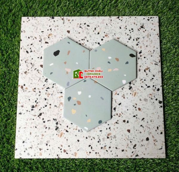 Gạch lục giác 20x23 cm vân terrazzo xanh mint