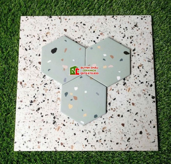 Gạch lục giác 20x23 cm vân terrazzo xanh mint
