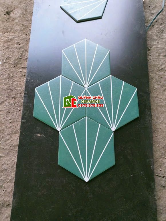 Gạch lục giác màu xanh cánh quạt 5 tia Gạch lục giác màu xanh cánh quạt 5 tia