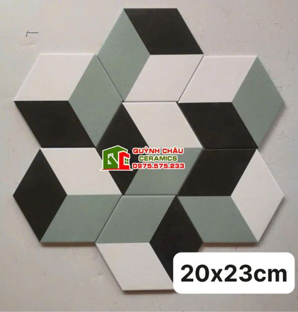 Gạch lục giác mix màu xanh đen trắng Gạch lục giác mix màu xanh đen trắng