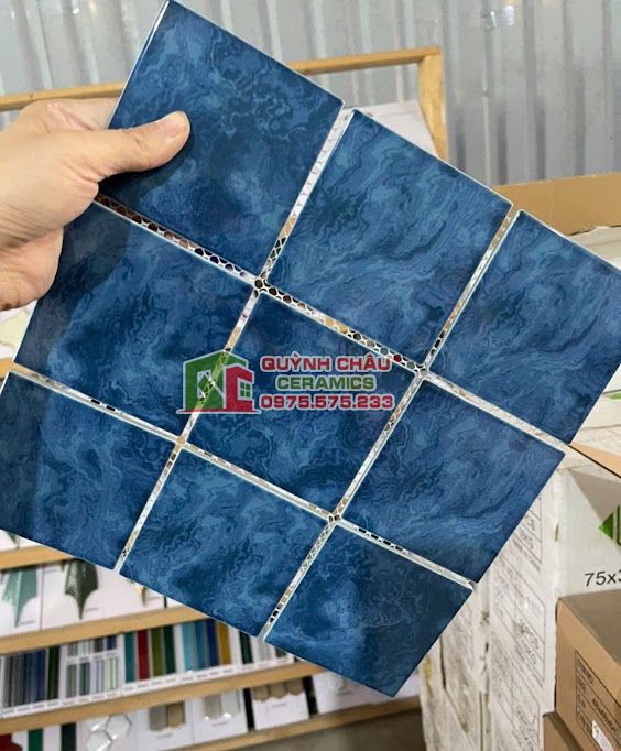 Gạch mosaic 10x10 men rạn loang màu xanh đại dương Gạch mosaic 10x10 men rạn loang màu xanh đại dương