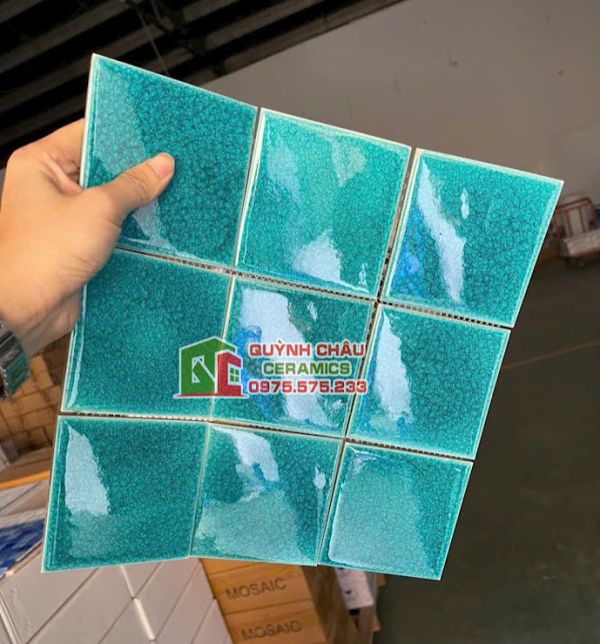 Gạch mosaic 10x10 xanh bóng men rạn cao cấp Gạch mosaic 10x10 xanh bóng men rạn cao cấp
