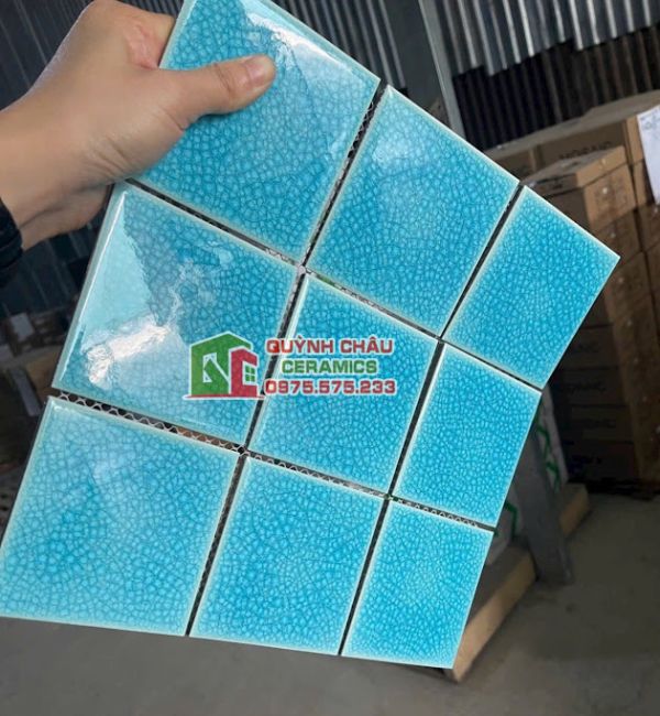Gạch mosaic 10x10 xanh ngọc men rạn bóng Gạch mosaic 10x10 xanh ngọc men rạn bóng