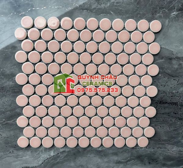 Gạch mosaic chấm bi tròn màu hồng bóng Gạch mosaic chấm bi tròn màu hồng bóng